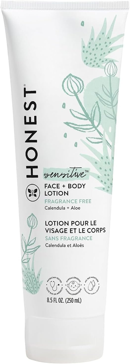 The Honest Company Hydrating Face + Body Lotion | Fast Absorbing, Naturally Derived, Hypoallergenic | Fragrance Free Sensitive, 8.5 fl oz