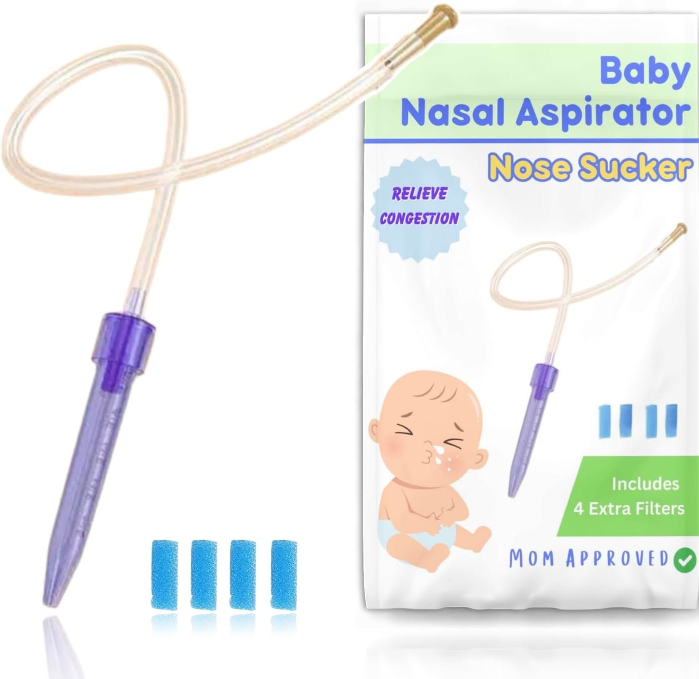 Baby Nasal Aspirator for Stuffy Nose, Baby Nose Sucker with Extra Hygiene Filters (Nose Sucker + 4 Filters)