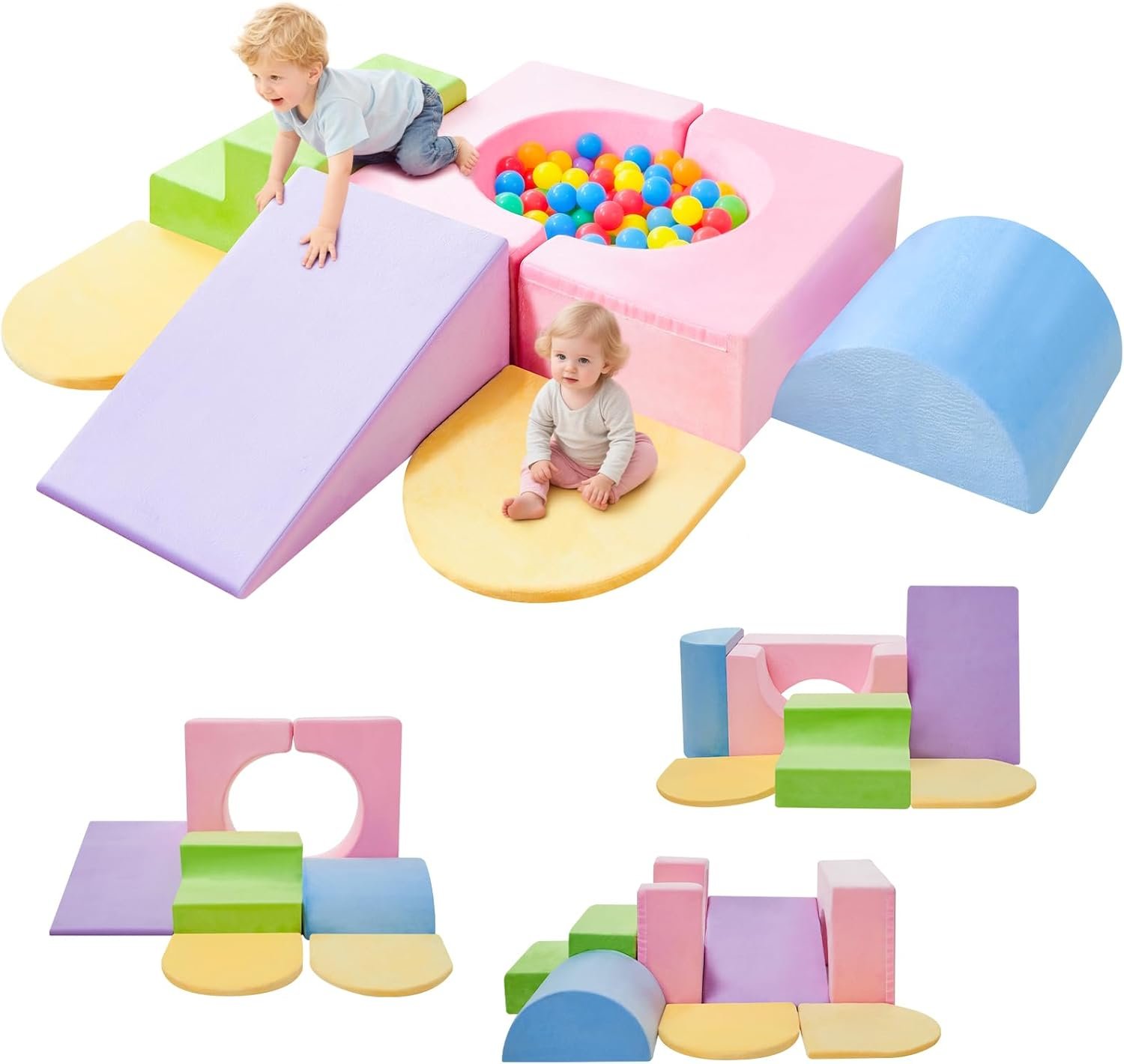 IFNOW Climbing Toys for Toddlers Indoor,7-Piece Foam Toddler Climbing Blocks Set, Colourful Soft Play Climbing,Play Gym Climber Structures for Toddler,Climb and Crawl Play Set with Widended Velcro