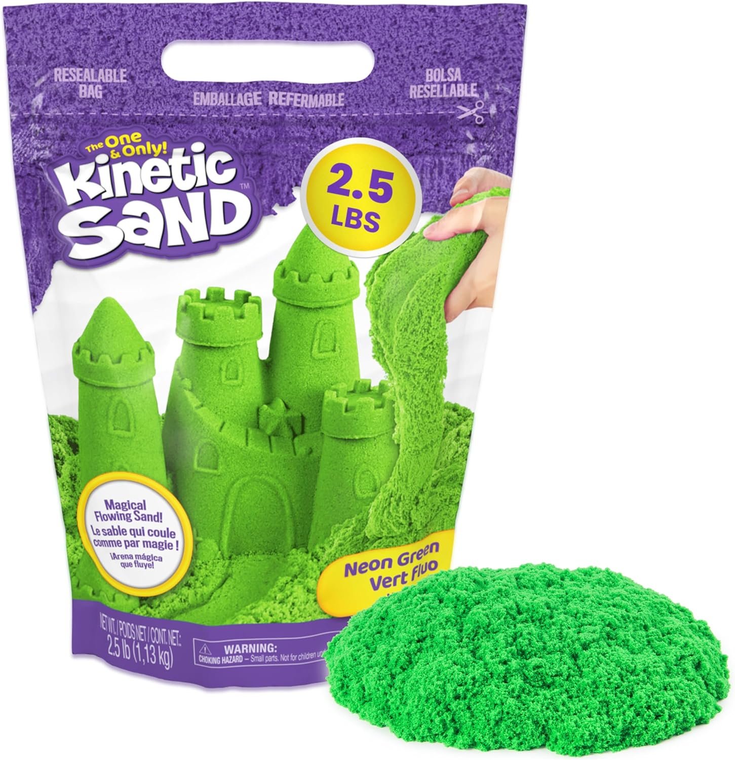 Kinetic Sand, 2.5lbs Green Play Sand, Amazon Exclusive, Resealable Bag (Packaging May Vary), Sensory Toys, Holiday Gifts & Stocking Stuffers for Kids Ages 3 and up