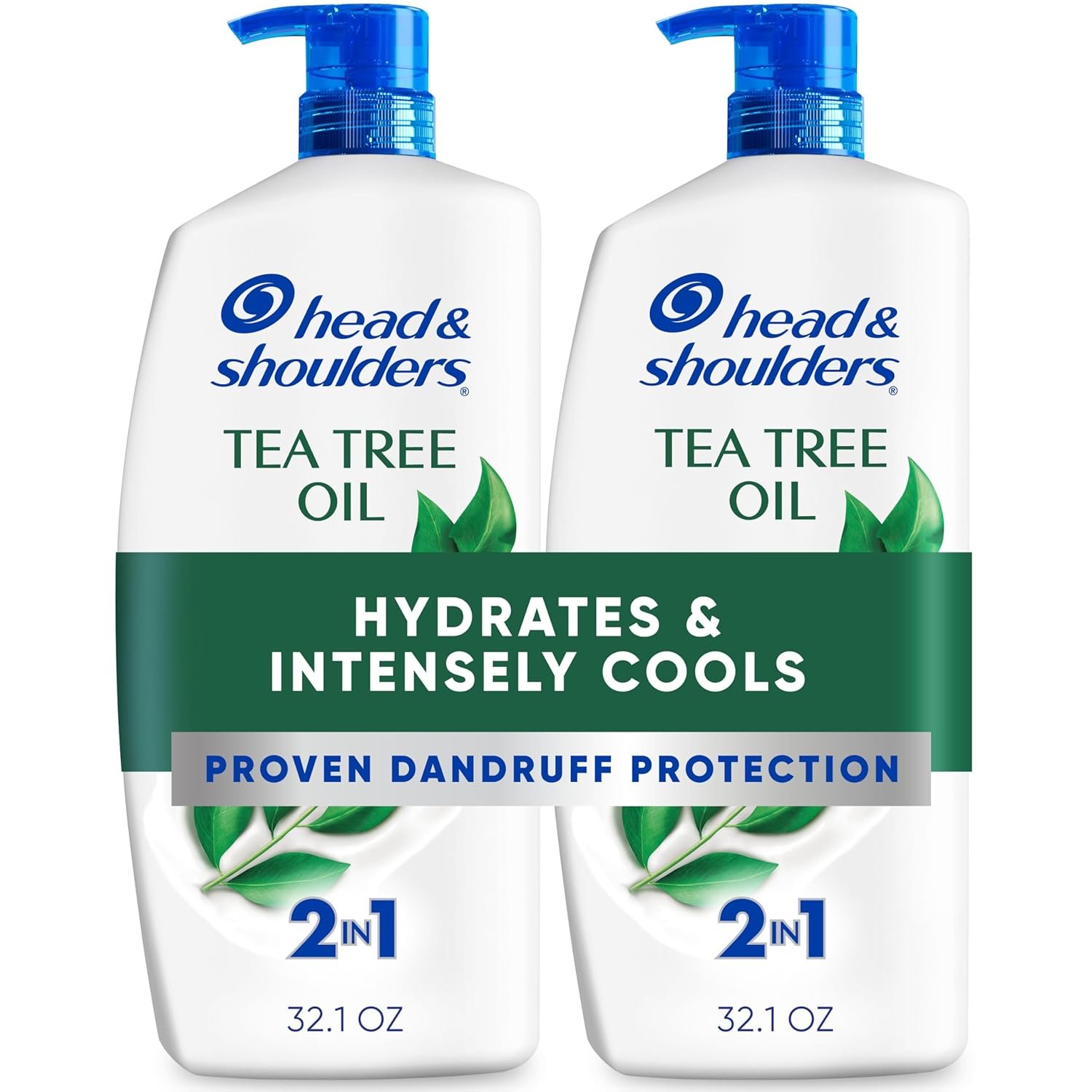 Head & Shoulders Anti-Dandruff Shampoo and Conditioner, Tea Tree Oil 2-in-1 Twin Pack, 1% Pyrithione Zinc, Tea Tree Shampoo with Cooling, Refreshed Scalp, 32.1 fl oz Each