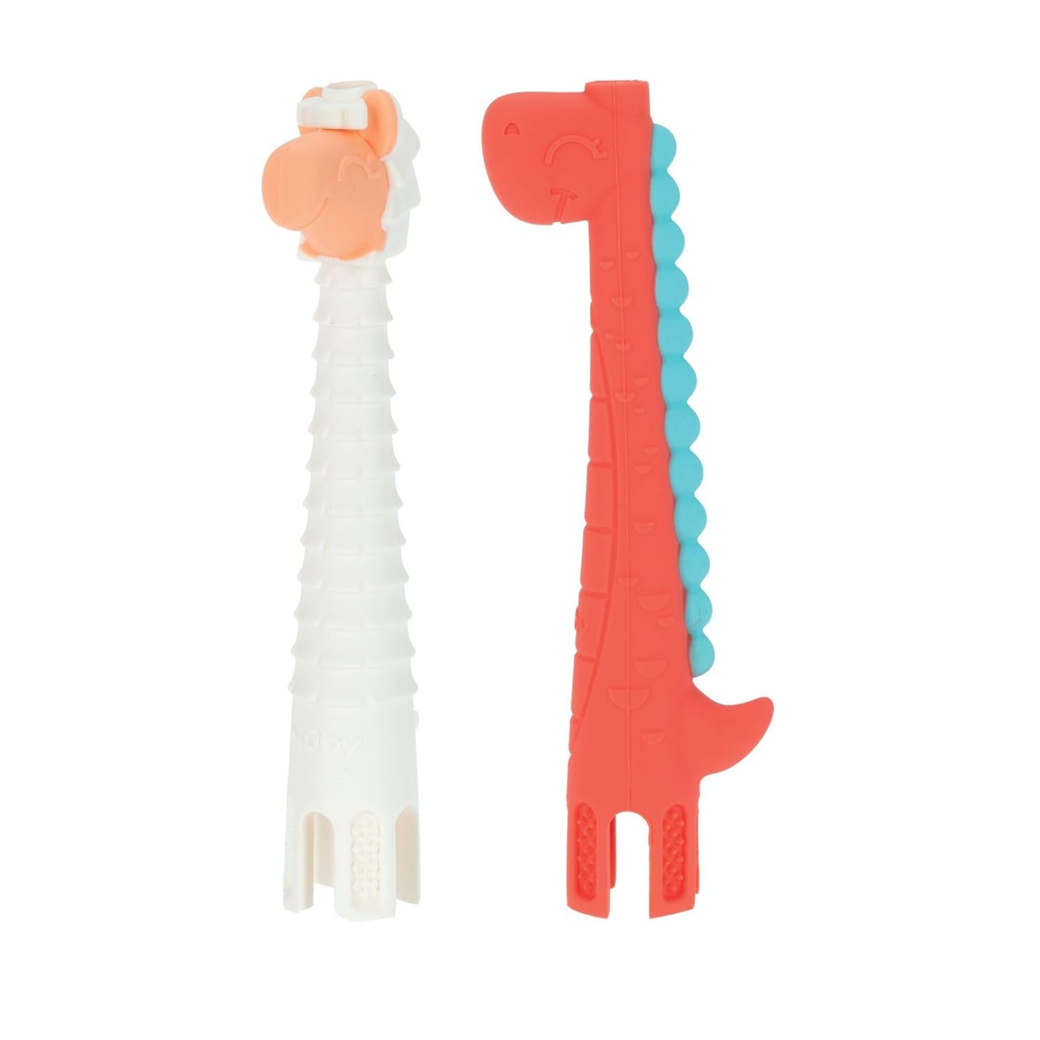 Nuby Tube Teether - (2-Pack) Baby Teething Toy - 3+ Months - Llama and Dinosaur - Baby Stocking Stuffer