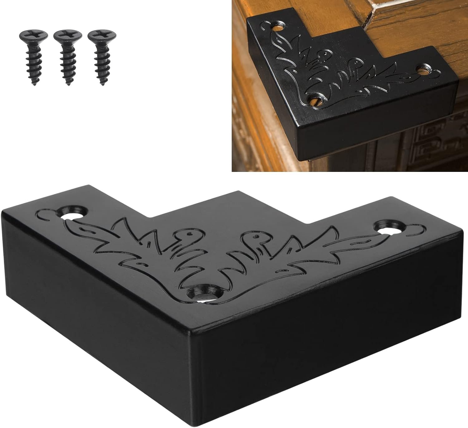 Black Metal Corner Protector 3.3 * 3.3 * 1 in Decorative Wood Funiture 4pcs Barn Sliding Door Corner Guards Metal Table Corner Antirust Zinc Alloy Edge Cover Bracket with Screw