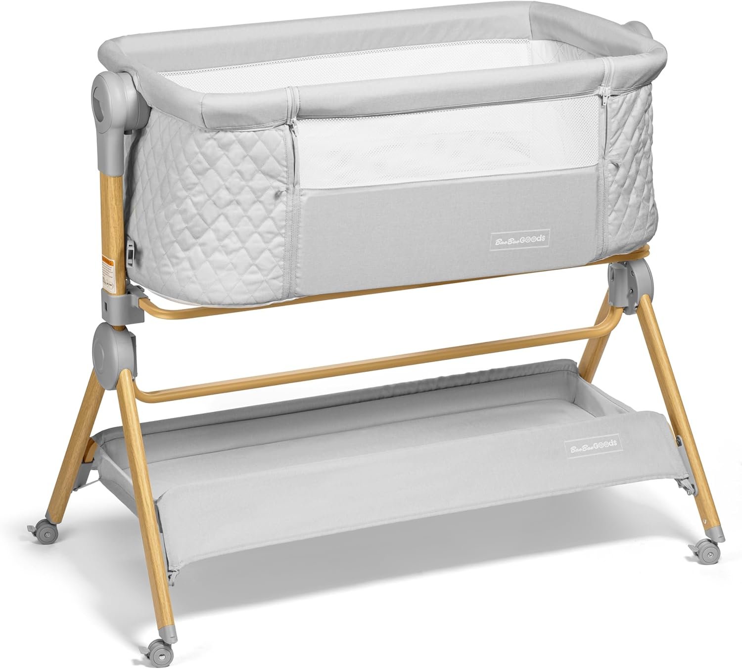 3 in 1 Baby Bassinet with Wheels, Portable Bedside Sleeper for Baby 3 Adjustable Heights & Foam Mattress, Bedside Crib for Newborns & Infants with Storage Basket, Carry Bag Included