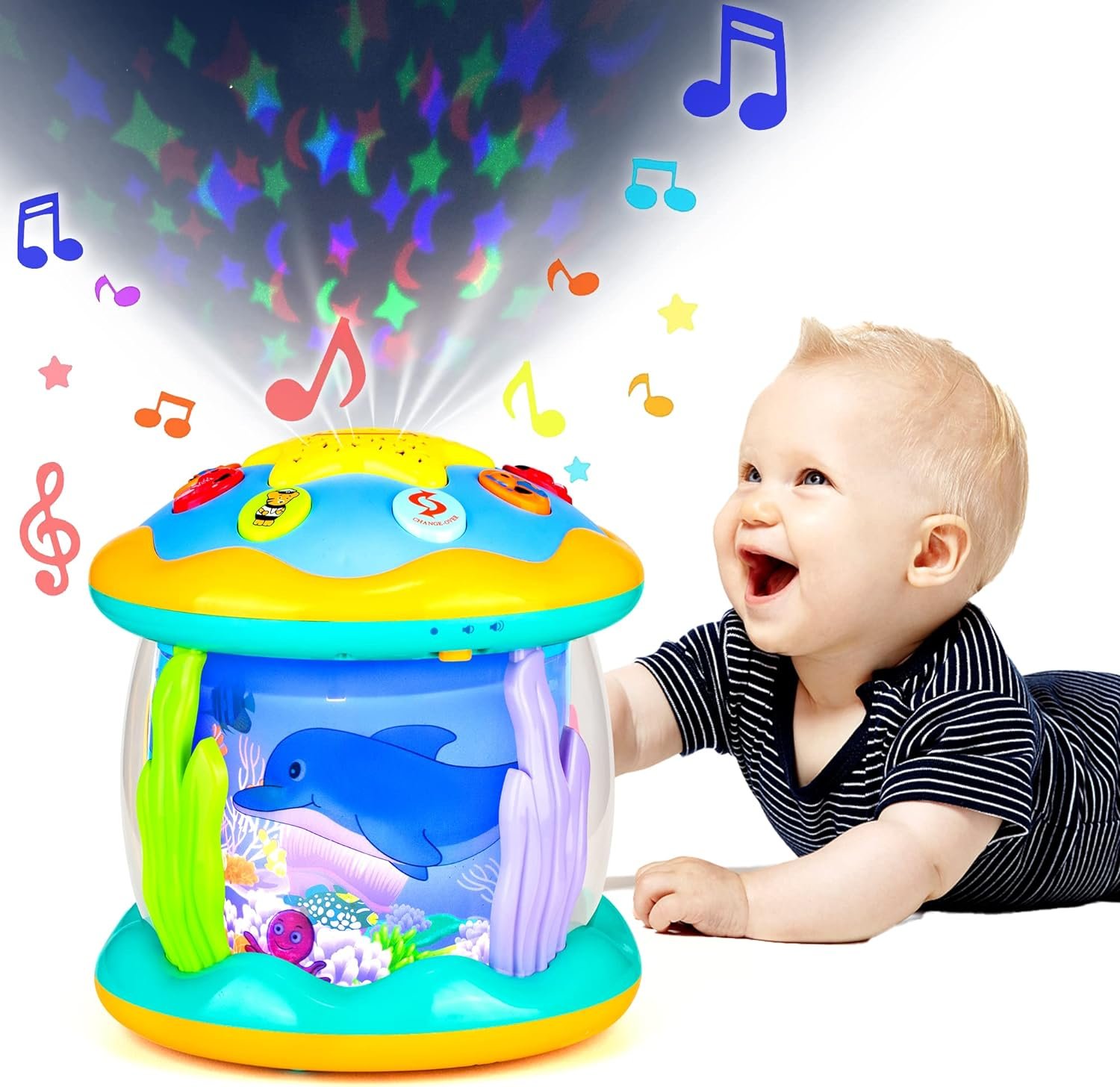 Baby Toys 6 to 12 Months Musical Light Up Tummy Time Infant Toys 3-6 7 8 9 12-18 Months Crawling Ocean Rotating Projector Baby Gifts for 1 2 3 Year Old Boy Girl Birthday Toddlers Kids