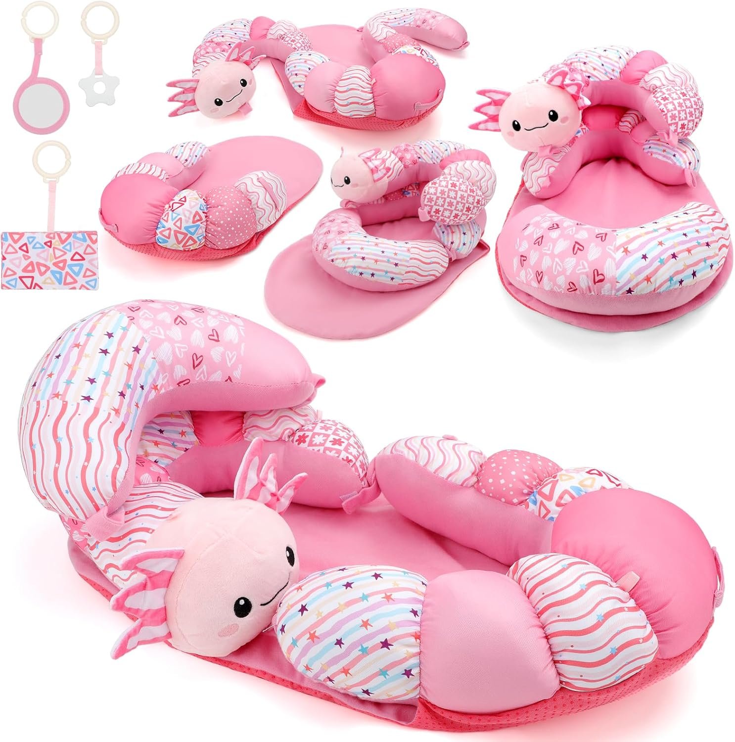 deAO 3-in-1 Tummy Time Mat & Support Seated Pillow for Baby,Tummy Time Toys Sit Me Up Detachable Tummy Time Playmat for Girls 0-6 Months Sensory Toys